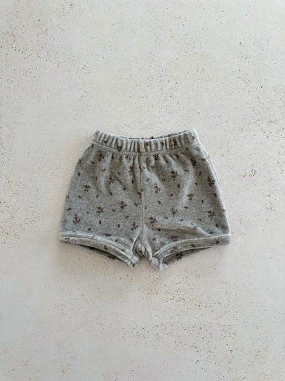 French flower velour shorts - grey