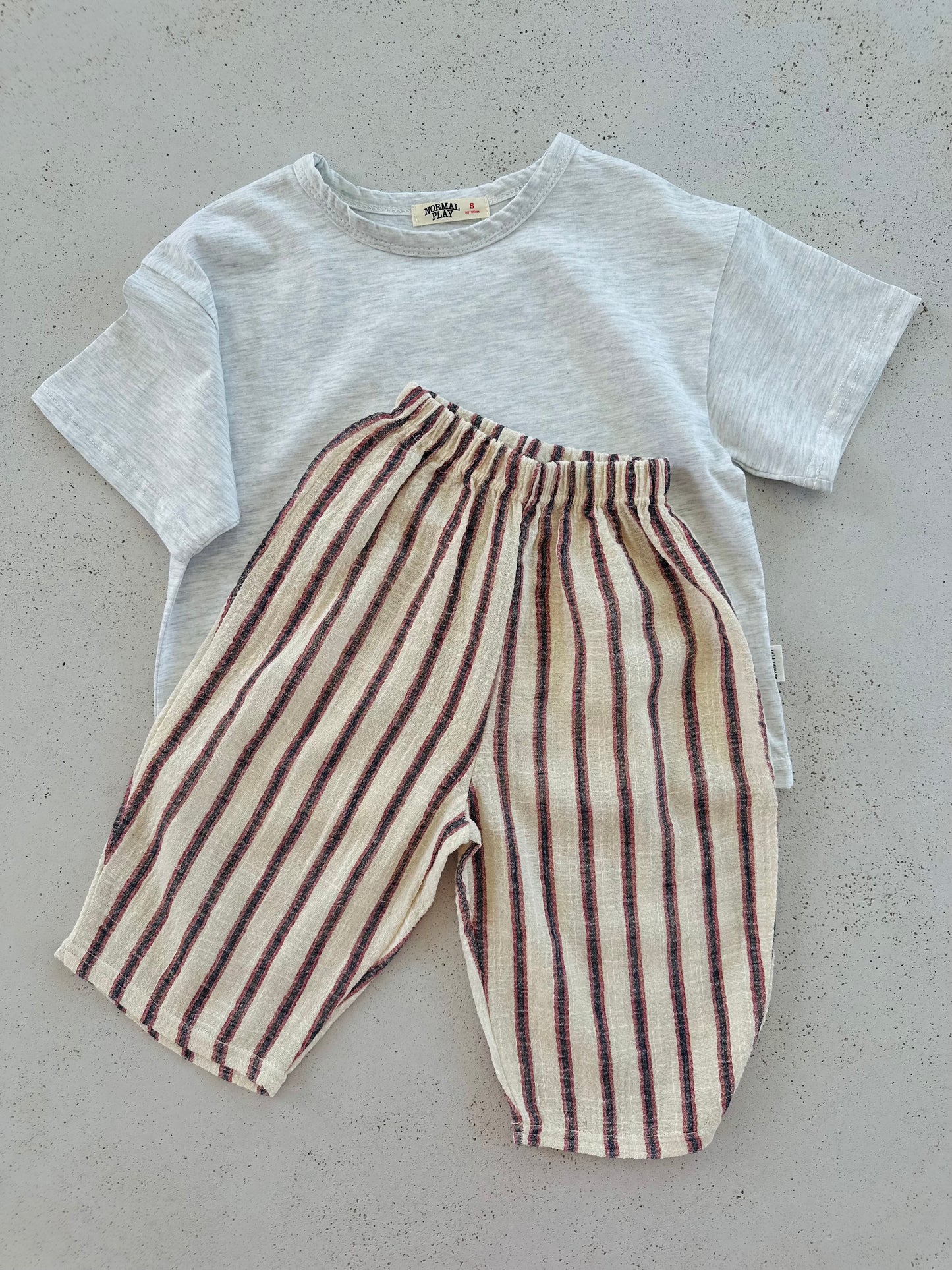 Ben linen curve summer pants - ecru-red
