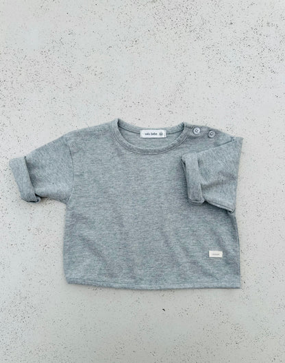 Loose button tee - grey melange