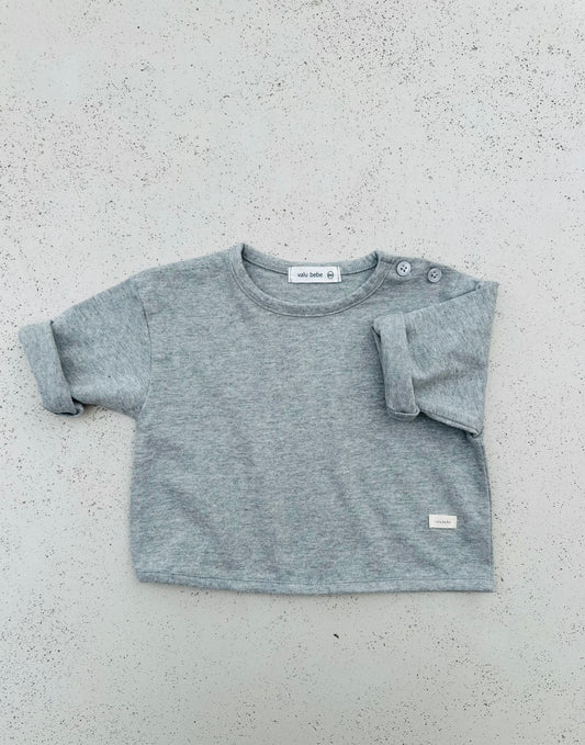 Loose button tee - grey melange