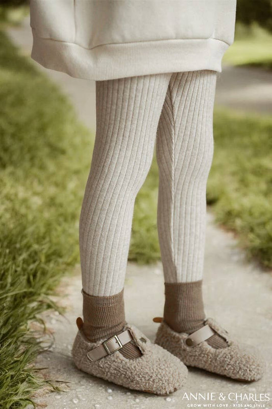 Warm knitted rib legging - beige