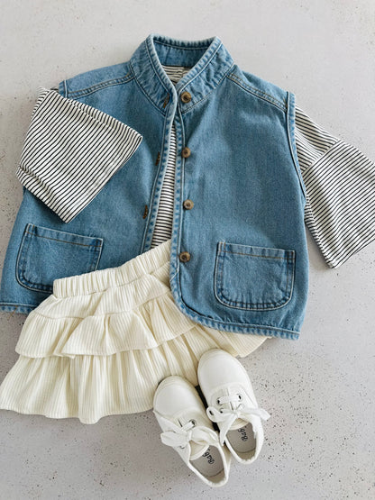 Louise rib ruffle skirt - cream LAST SIZE 1-2Y