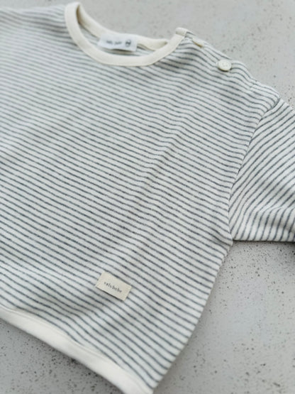 Bebe soft loose button tee - grey stripe