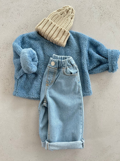 Bong crop fluffy top - sky blue