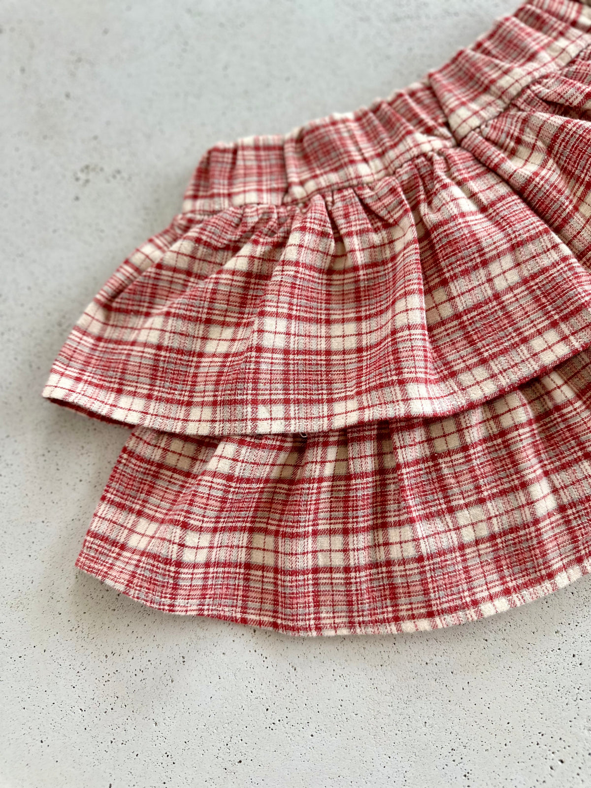 Flo flannel check skirt with shorts - red