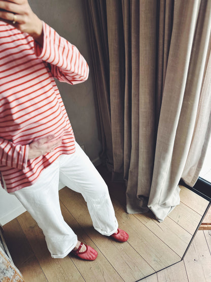 The fine b mom stripe tee - ivory/beige/navy/pink