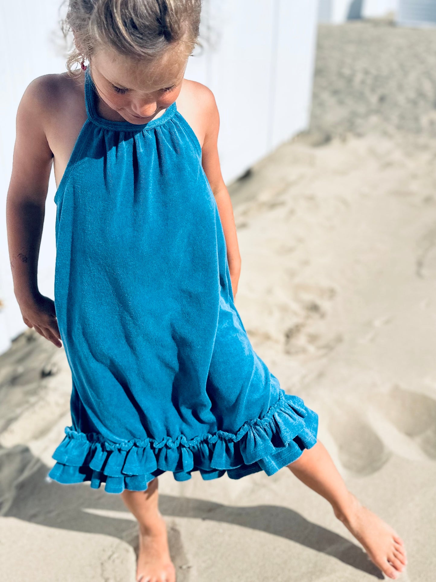 Kate halter frill dress - ocean blue