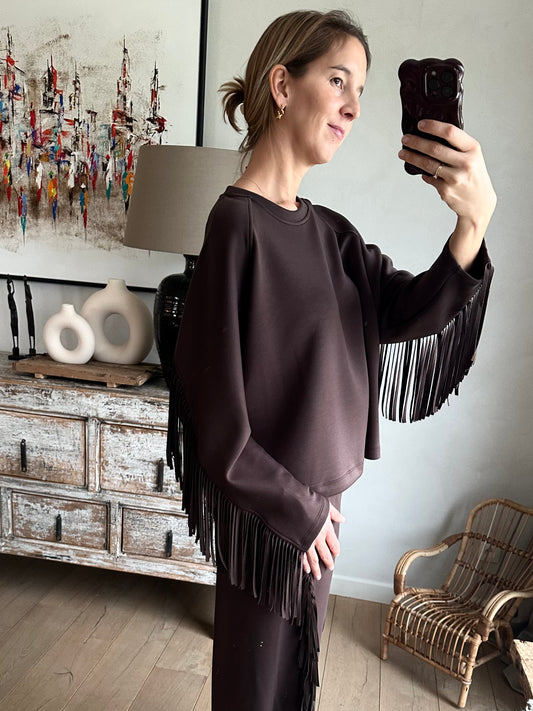 Riviera fringe top - dark brown
