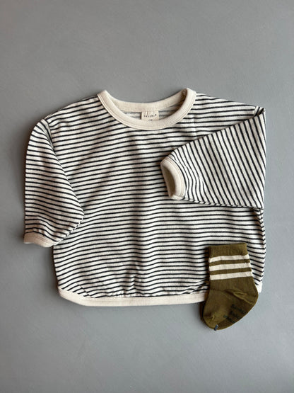 Cream stripe piping tee  - Charcoal