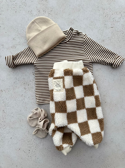 Bebe soft stripe mock neck tee - brown