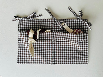 Linen bed pocket - checked better brownie