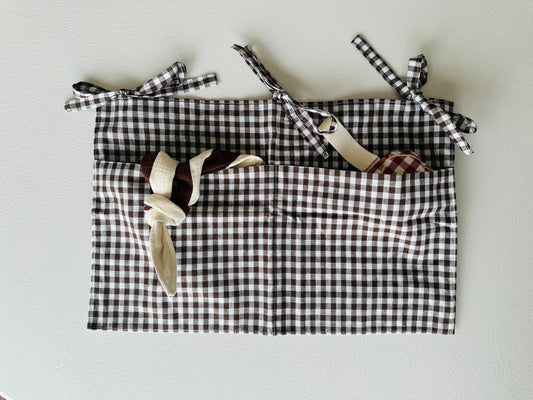 Linen bed pocket - checked better brownie
