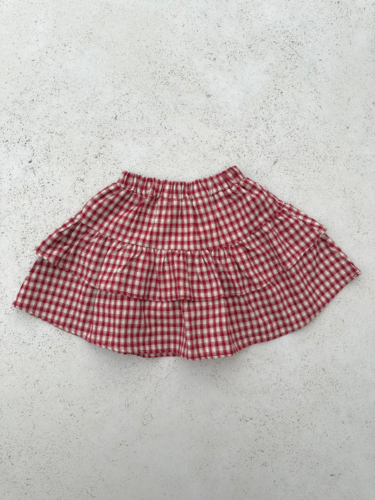 Boni check tiered skirt - red