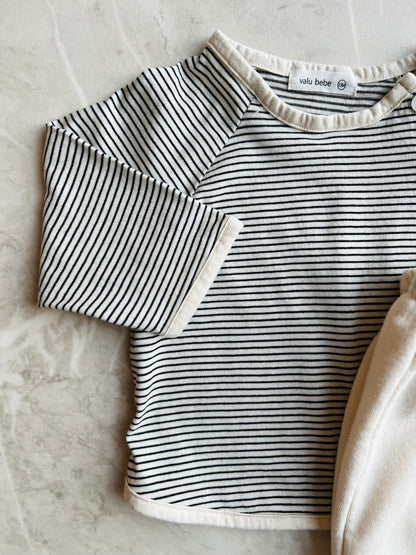 Bebe loose stripe button tee - charcoal stripe