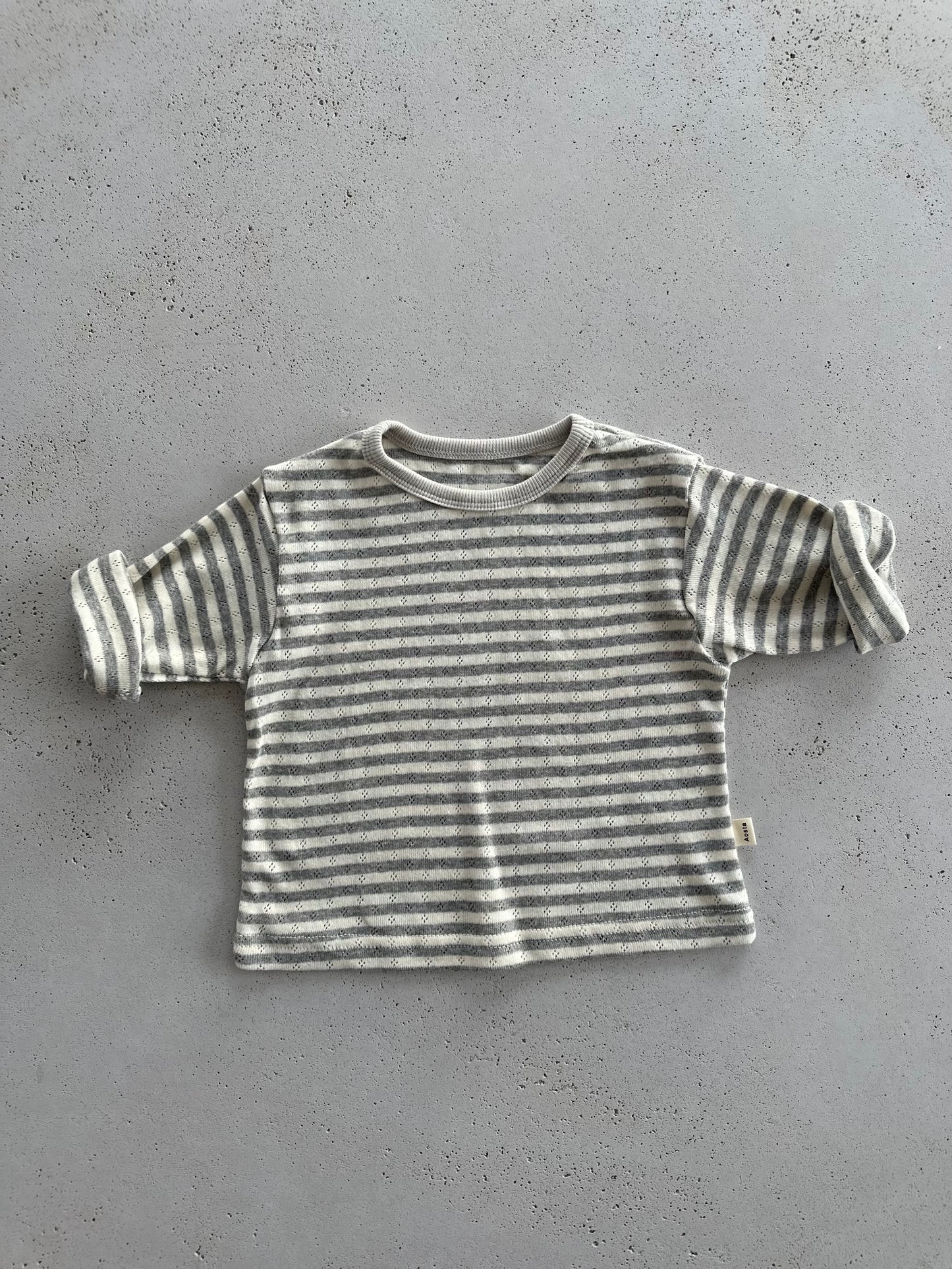 Momenti ajour stripe longsleeve - grey