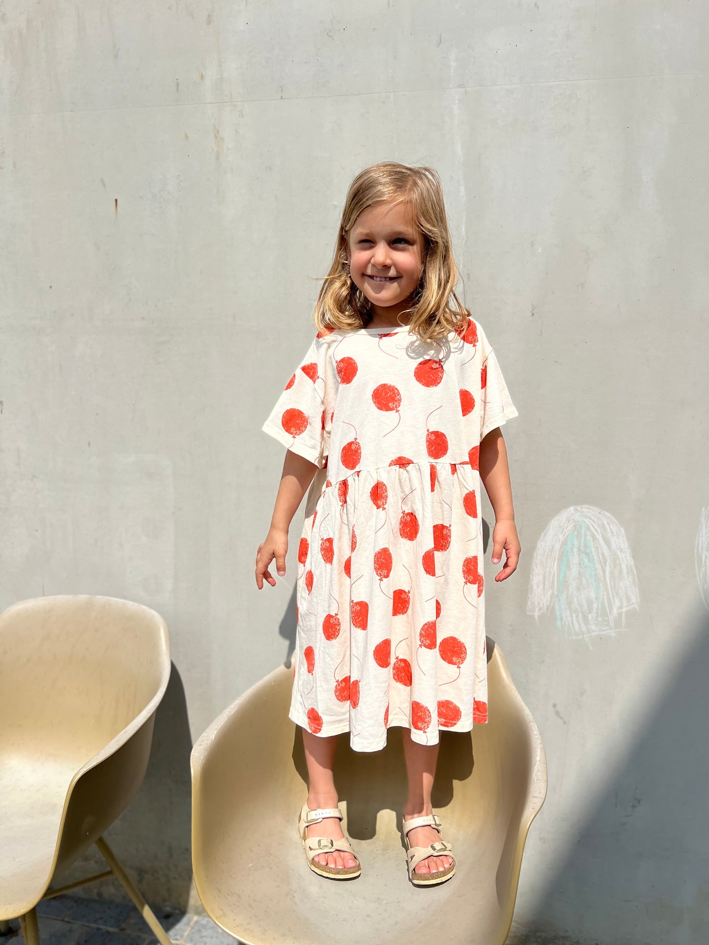 Red balloon dress - Ecru