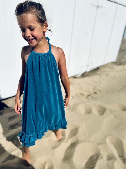 Kate halter frill dress - ocean blue