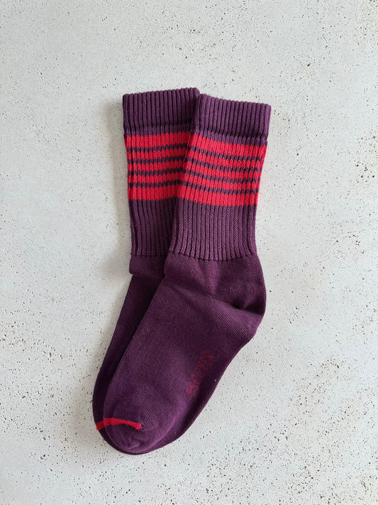 5 stripes socks - wine with red
