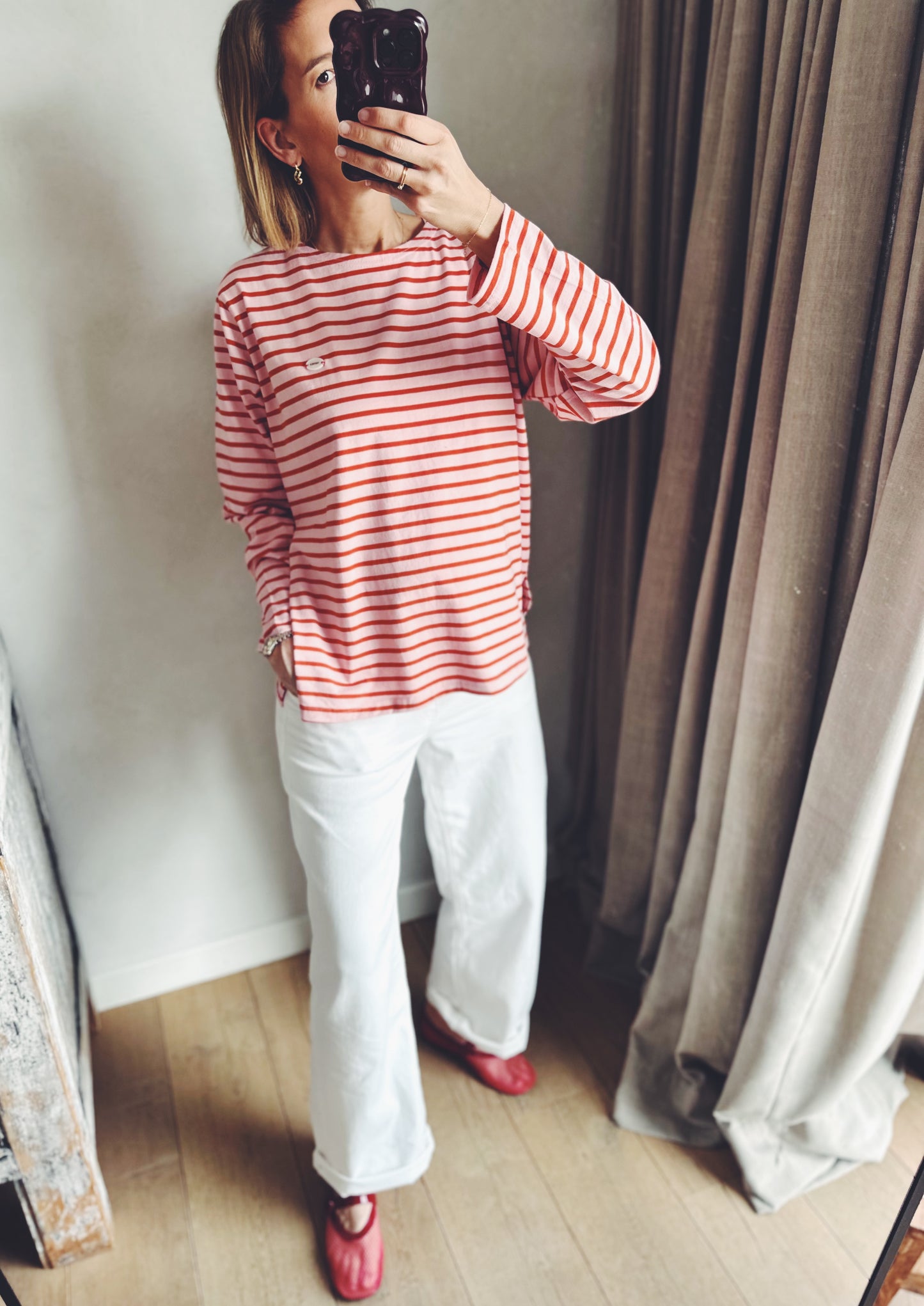 The fine b mom stripe tee - ivory/beige/navy/pink