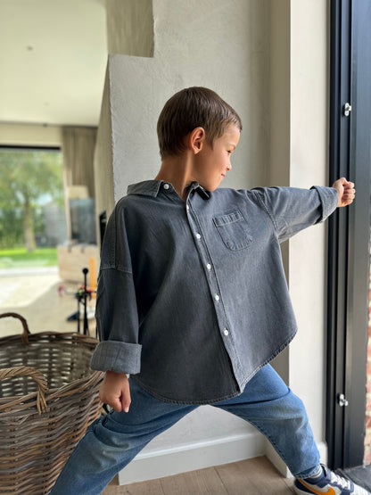 Bucket oversized denim shirt - grey