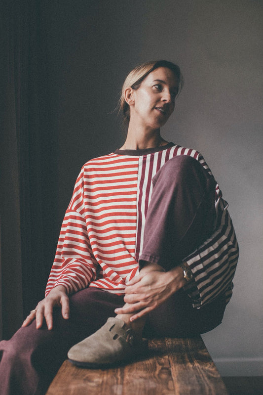 Stripes top pink coffee