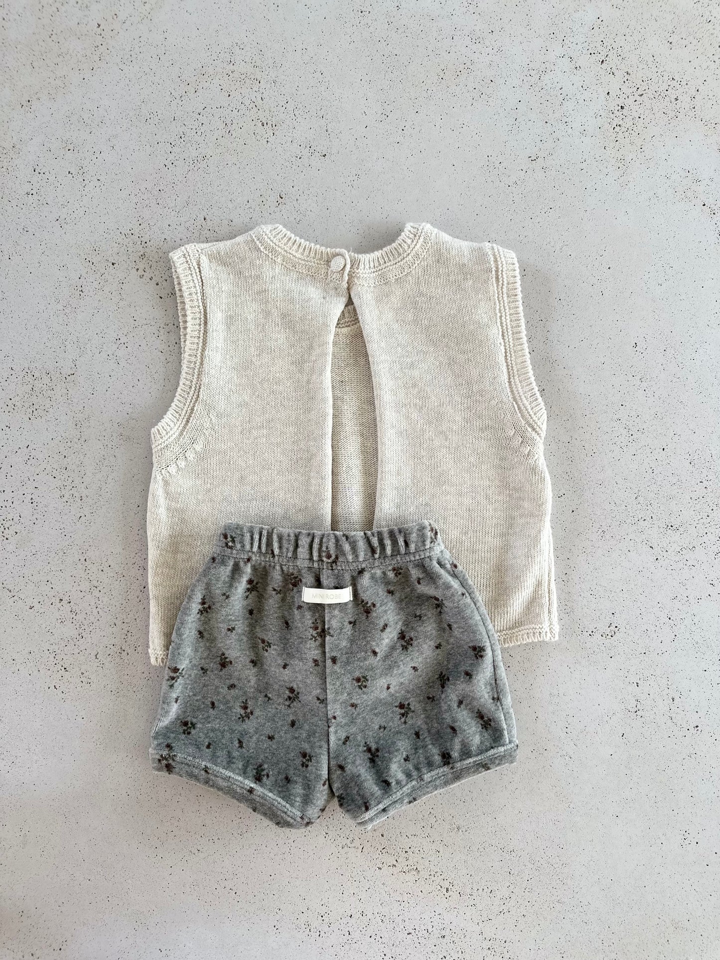 French flower velour shorts - grey