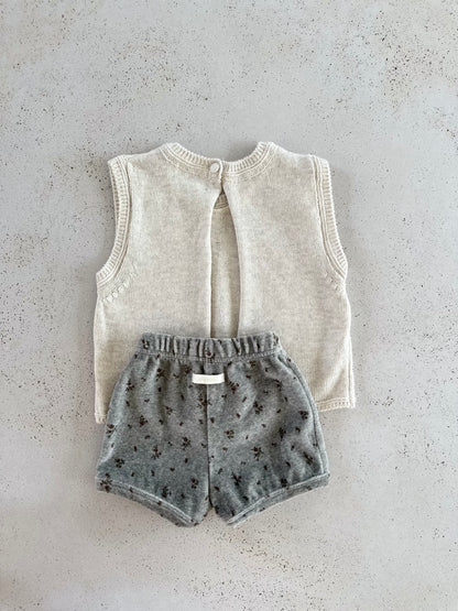 French flower velour shorts - grey