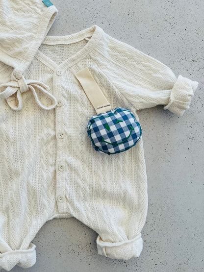 Pacifier cloth pomme - checked misty blue with beige strap