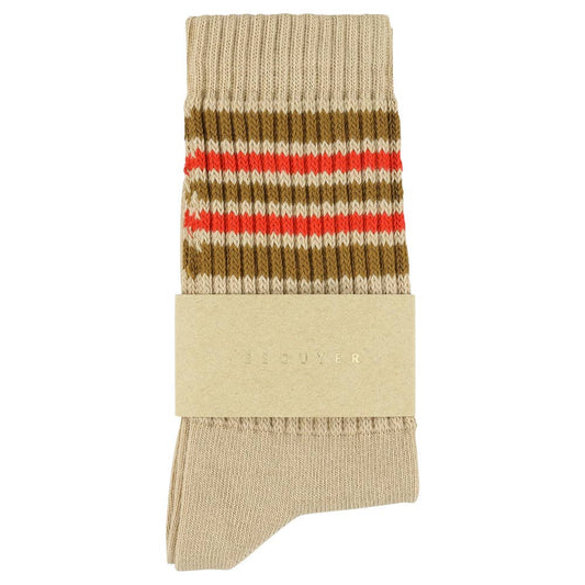 5 stripes socks - beige with mustard/orange