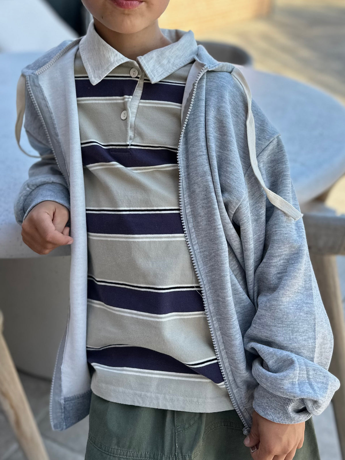 Tom longsleeve collar tee - grey/plum