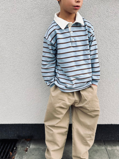 Mel stripe polo - sky/brown