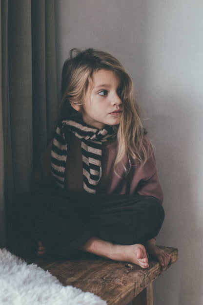 Soft stripe triangle scarf - blue/brown/red