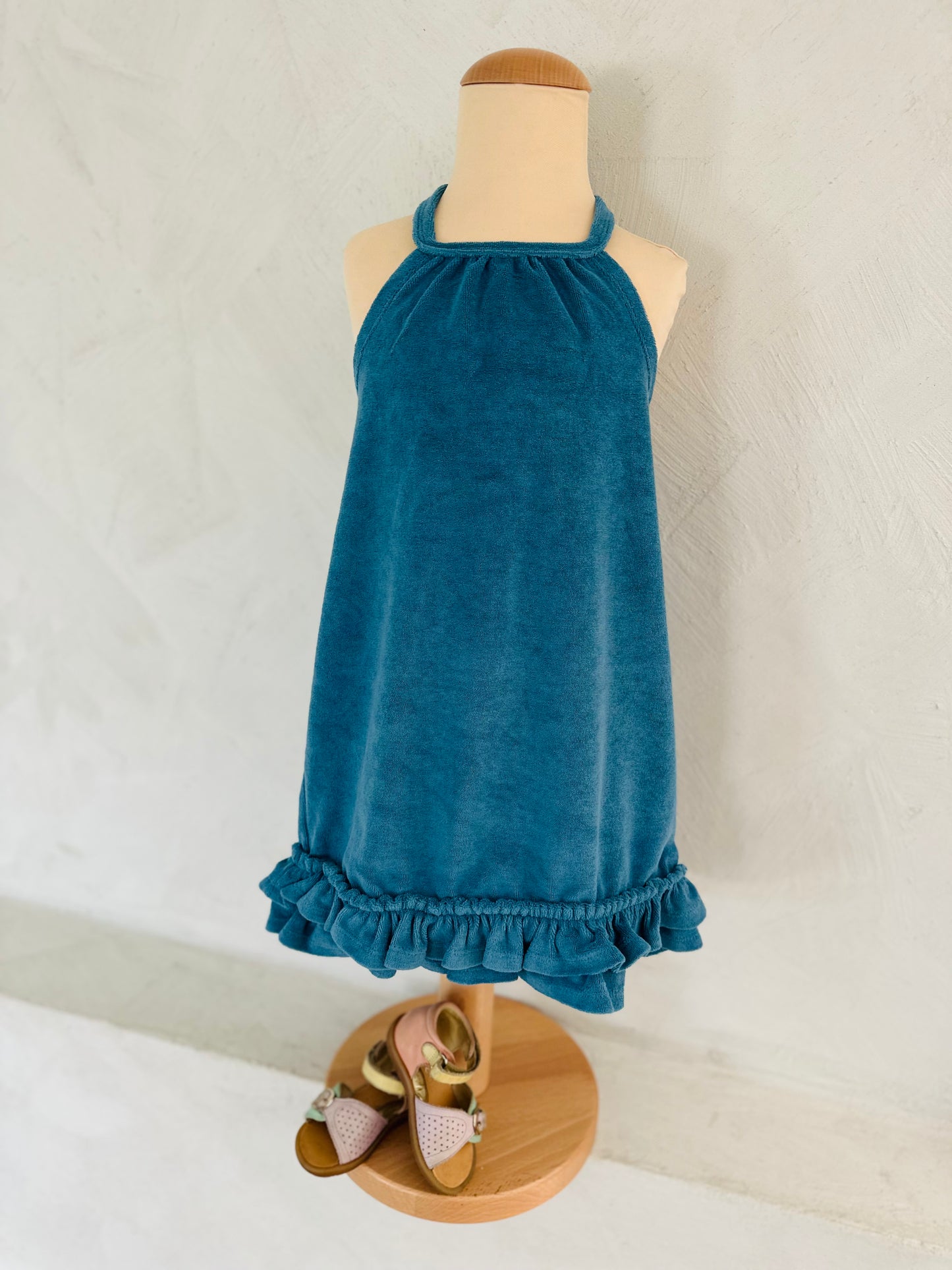 Kate halter frill dress - ocean blue