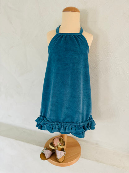 Kate halter frill dress - ocean blue