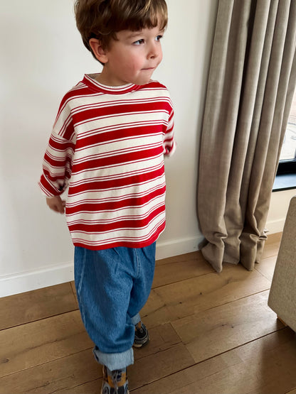 Las stripe boxy longsleeve - red