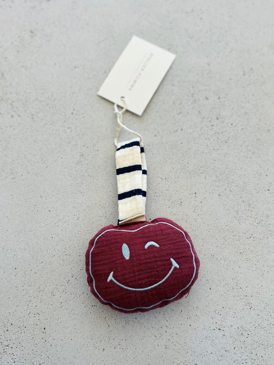 Pacifier cloth pomme - burgundy with navy stripes strap