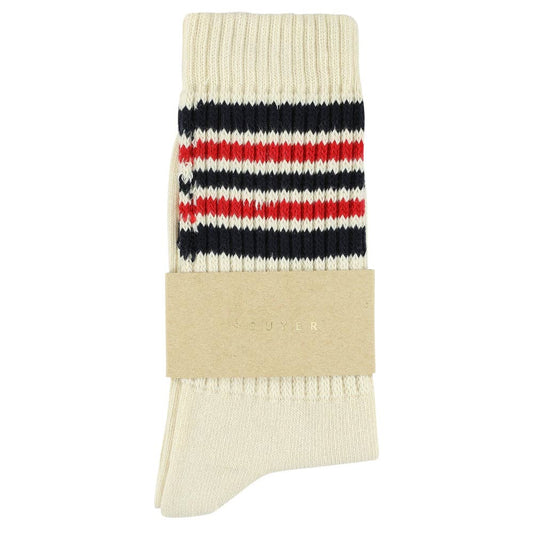 5 stripes socks - Cream with blue & red