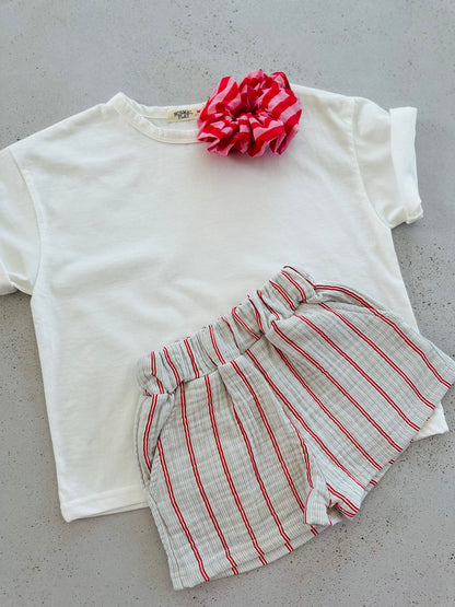 Carly stripe shorts - sky-red