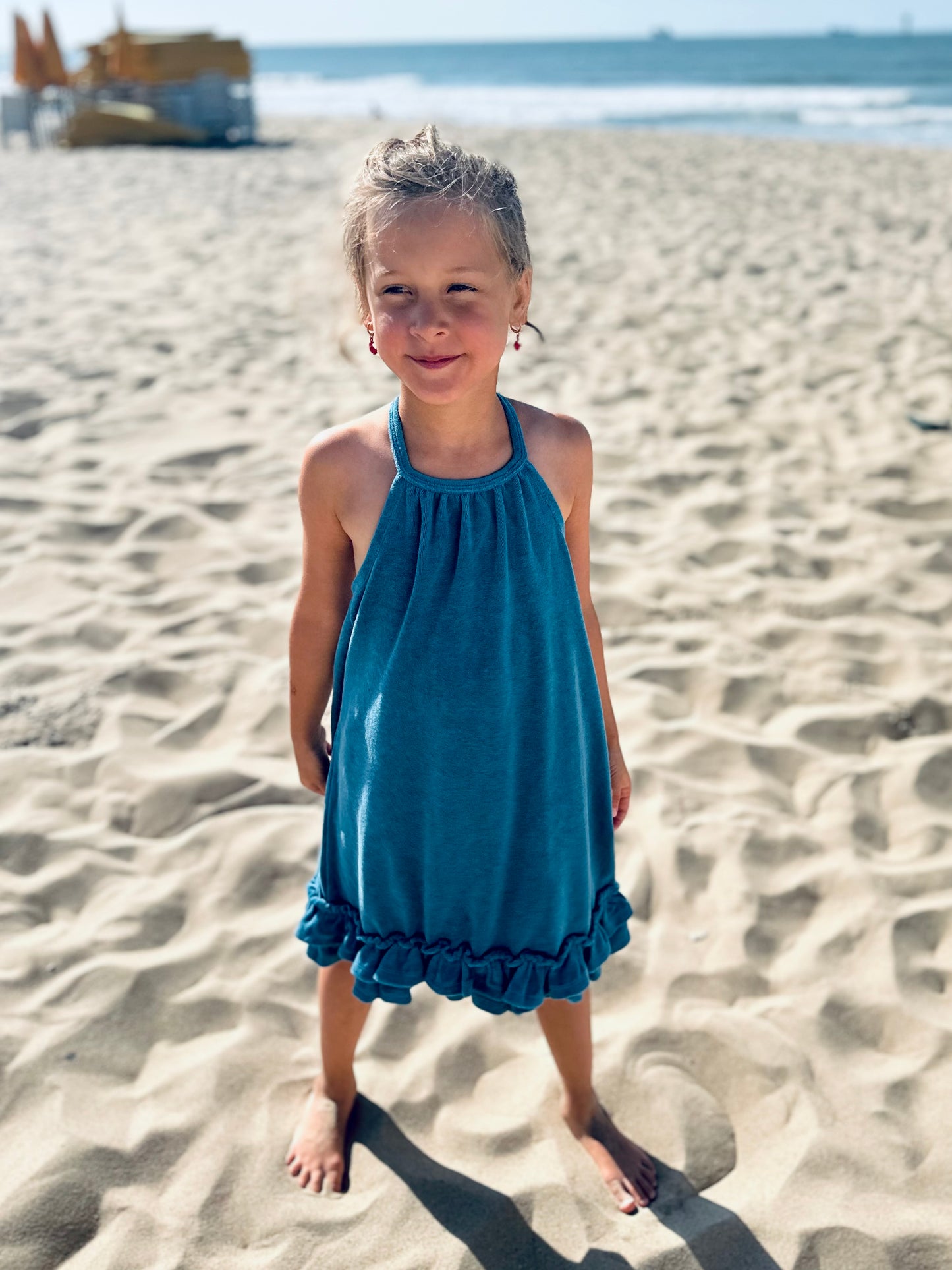 Kate halter frill dress - ocean blue