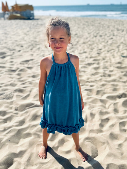 Kate halter frill dress - ocean blue