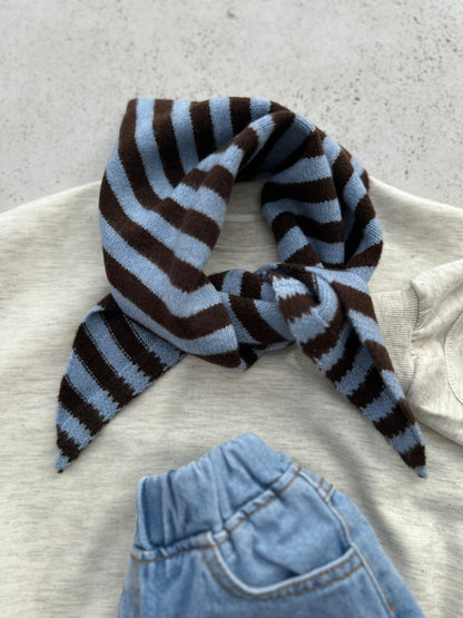 Soft stripe triangle scarf - blue/brown/red