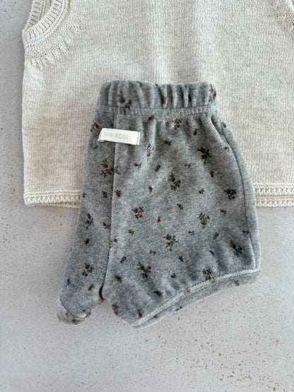 French flower velour shorts - grey