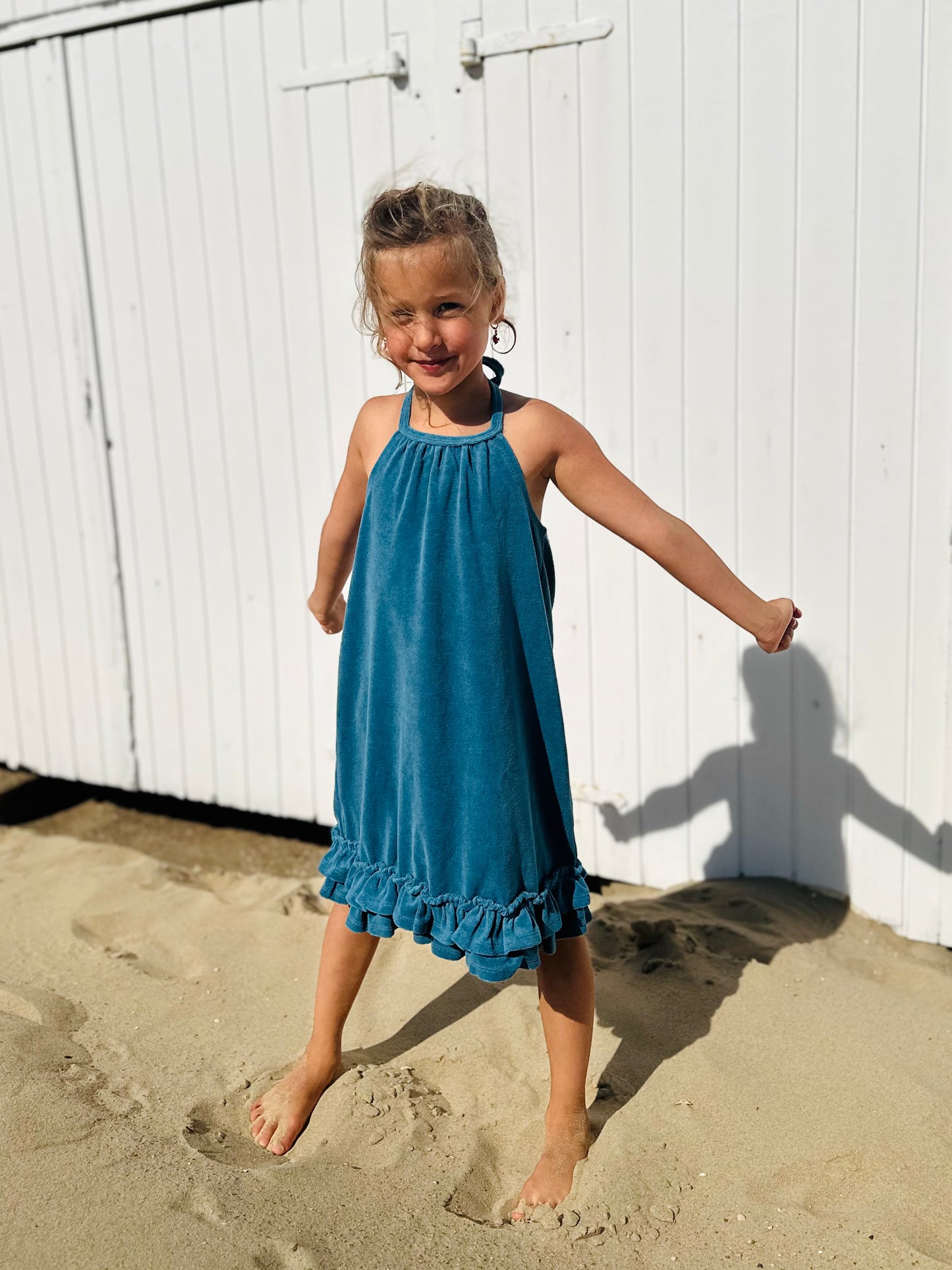 Kate halter frill dress - ocean blue