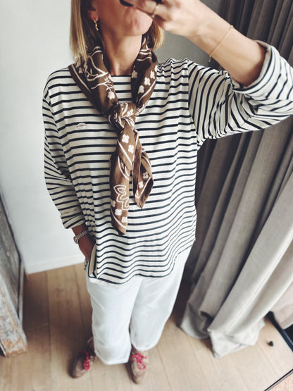 The fine b mom stripe tee - ivory/beige/navy/pink