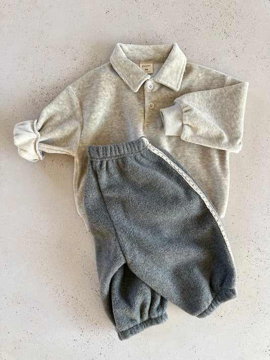 Pom velour collar sweatshirt - melange