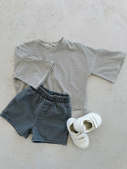 Milo wide denim shorts - grey washing