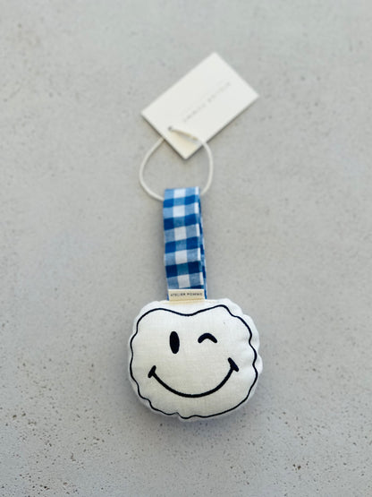 Pacifier cloth pomme - ecru with boogie blue strap