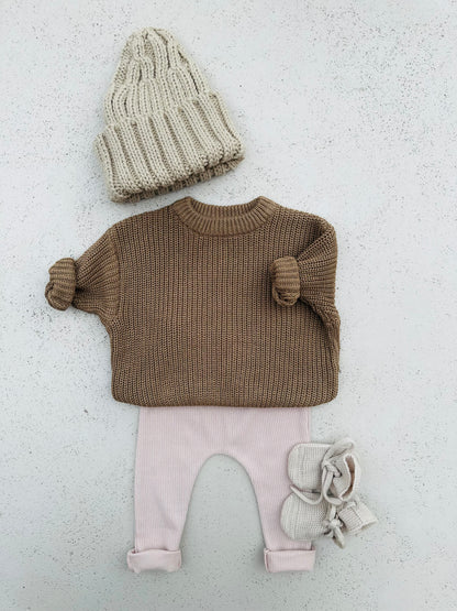 Bebe cotton rib legging - beige/cream/indie-pink