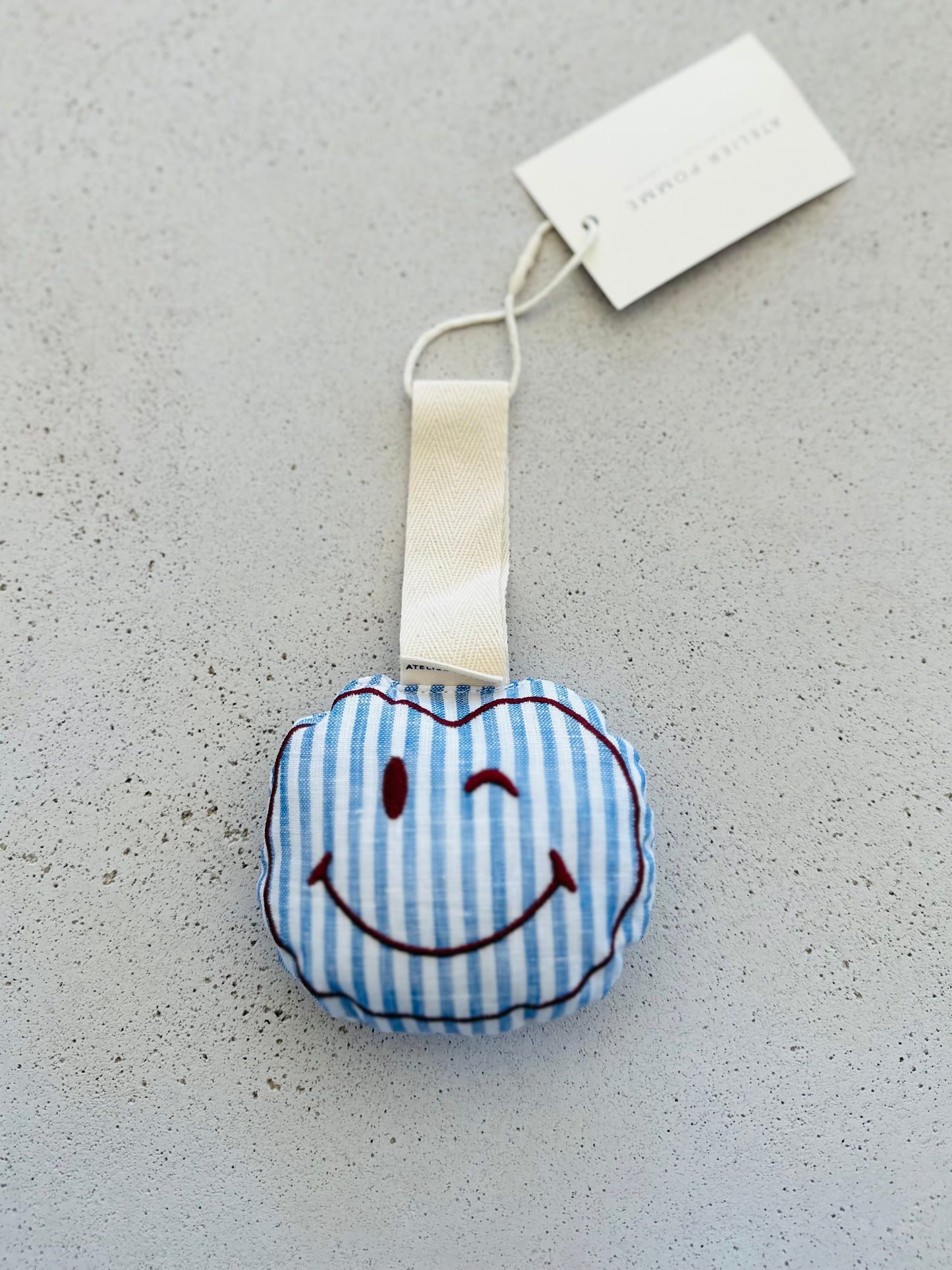 Pacifier cloth pomme la mer douce - blue stripes with ecru strap