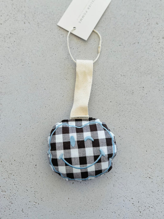 Pacifier cloth pomme - checked brownie with ecru strap
